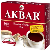 Чай АКБАР "Premium Quality" черный байховый цейлонский, 100 пакетиков по 2 г, 1050046