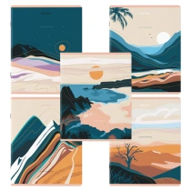 Тетради КОМПЛЕКТ 5 шт. А5, 48 л. BRAUBERG, скоба, клетка, SoftTouch, фольга, "Mountains", 404400