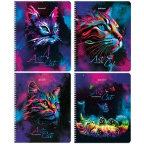 Тетради ДЭК А5 48 л. КОМПЛЕКТ 4 шт., BRAUBERG, гребень, клетка, TWIN лак, "Neon Cats", 404660