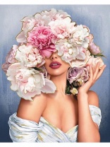 Холст с красками 40х50 см по ном., с зол.поталью (в кор.) (30цв) Девушка в пионах (Арт. Х-4240)|РЫ|Х-4240