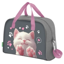 Сумка для занятий с плечевым ремнем, подкладкой BRAUBERG KIDS с ручками, 35x25x15 см, "Purr cat", 274629