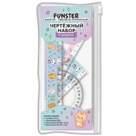 Набор чертежный FUNSTER (линейка 20 см, 2 треугольник, транспортир), "ЗВЕРУШКИ", пенал, 210914