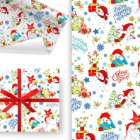 Бумага упаковочная 70*100см "Снеговики с подарками"
