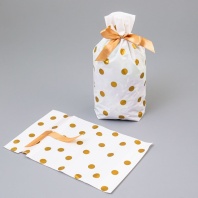 Мешок подар. ПВХ  лентой 12*18см "Горох" золото 50шт/уп