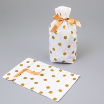 Мешок подар. ПВХ  лентой 12*18см "Горох" золото 50шт/уп