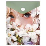 Конверт на кнопке  с рисунком А6 (158*114мм) "Девушка в лилиях"