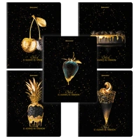 Тетради ДЭК А5 48 л. КОМПЛЕКТ 5 шт. BRAUBERG, скоба, клетка, матовая ламинация, фольга, "Black&Gold", 404677