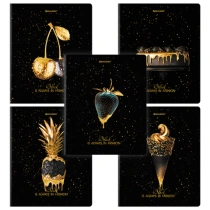 Тетради ДЭК А5 48 л. КОМПЛЕКТ 5 шт. BRAUBERG, скоба, клетка, матовая ламинация, фольга, "Black&Gold", 404677