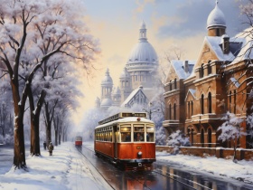 Алмаз мозаика (класс.) 30х40 см, без подр., с полн. заполн.(30цв) Зимний трамвай (Арт.НД-6325)|РЫ|НД-6325