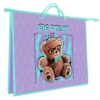 Папка А3 (460*345*40) с ручками, молния, пластик "Милый мишка"