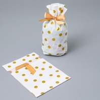 Мешок подар. ПВХ  лентой 15*23см "Горох" золото 50шт/уп