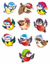 Комплект украшений на скотче 13*14см "Птички новогодние" 10шт/уп