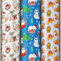 Бумага упаковочная новогодняя НАБОР 3шт, "X-mas animals", 70*100см, 3 дизайна, ЗОЛОТАЯ СКАЗКА, 592610