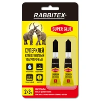 Клей секундный суперклей УЛЬТРАПРОЧНЫЙ, набор 2х3 грамма, RABBITEX, 609813