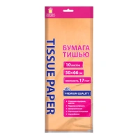 Цветная бумага ТИШЬЮ 17г/м2, 50х66см, 10 листов пастель персиковый, ЗОЛОТАЯ СКАЗКА, 116481