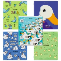 Тетради ДЭК А5 48 л. КОМПЛЕКТ 5 шт. BRAUBERG скоба, клетка, матовая ламинация, выборочный лак, КУРЛЫК И ВСЕ ВСЕ ВСЕ, 404959