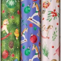Бумага упаковочная новогодняя НАБОР 3шт, "X-mas toys", 70*100см, 3 дизайна, ЗОЛОТАЯ СКАЗКА, 592611