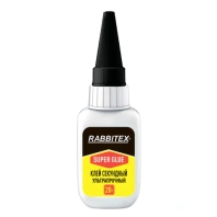 Клей секундный суперклей УЛЬТРАПРОЧНЫЙ, МАКСИМАЛЬНЫЙ ОБЪЕМ, 20 грамм, RABBITEX, 609803
