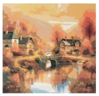 Холст с красками 40х40 см по номерам (в коробке) (30 цв.) Домики у ручья (арт. Х-5638)|РЫ|Х-5638