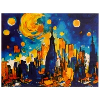 Холст с красками 30х40 см по номерам (в коробке) (24 цв.) Звездное небо мегаполиса (Арт. Х-8555)|РЫ|Х-8555