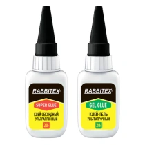 Клей-гель + суперклей секундный УЛЬТРАПРОЧНЫЙ, МАКСИМАЛЬНЫЙ ОБЪЕМ, набор 2х20 грамм, RABBITEX (РАББИТЕКС) "ДВА СЛОНА", 609806