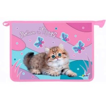 Папка д/тетрад. А4 (340*240*45) молния сверху, ламинат "Голубоглазый котёнок"