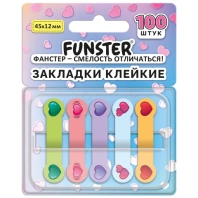 Закладки клейкие Z-сложения FUNSTER (ФАНСТЕР) "Сердечки", 45х12 мм, 100 шт., (5 цветов х 20 листов), в диспенсере, 116704 Закладки клейкие Z-сложения FUNSTER (ФАНСТЕР) "Сердечки", 45х12 мм, 100 шт., (5 цветов х 20 листов), в диспенсере, 116704