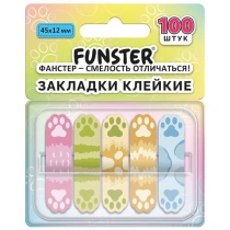 Закладки клейкие Z-сложения FUNSTER (ФАНСТЕР) "Лапки собак", 45х12 мм, 100 шт., (5 цветов х 20 листов), в диспенсере, 116693